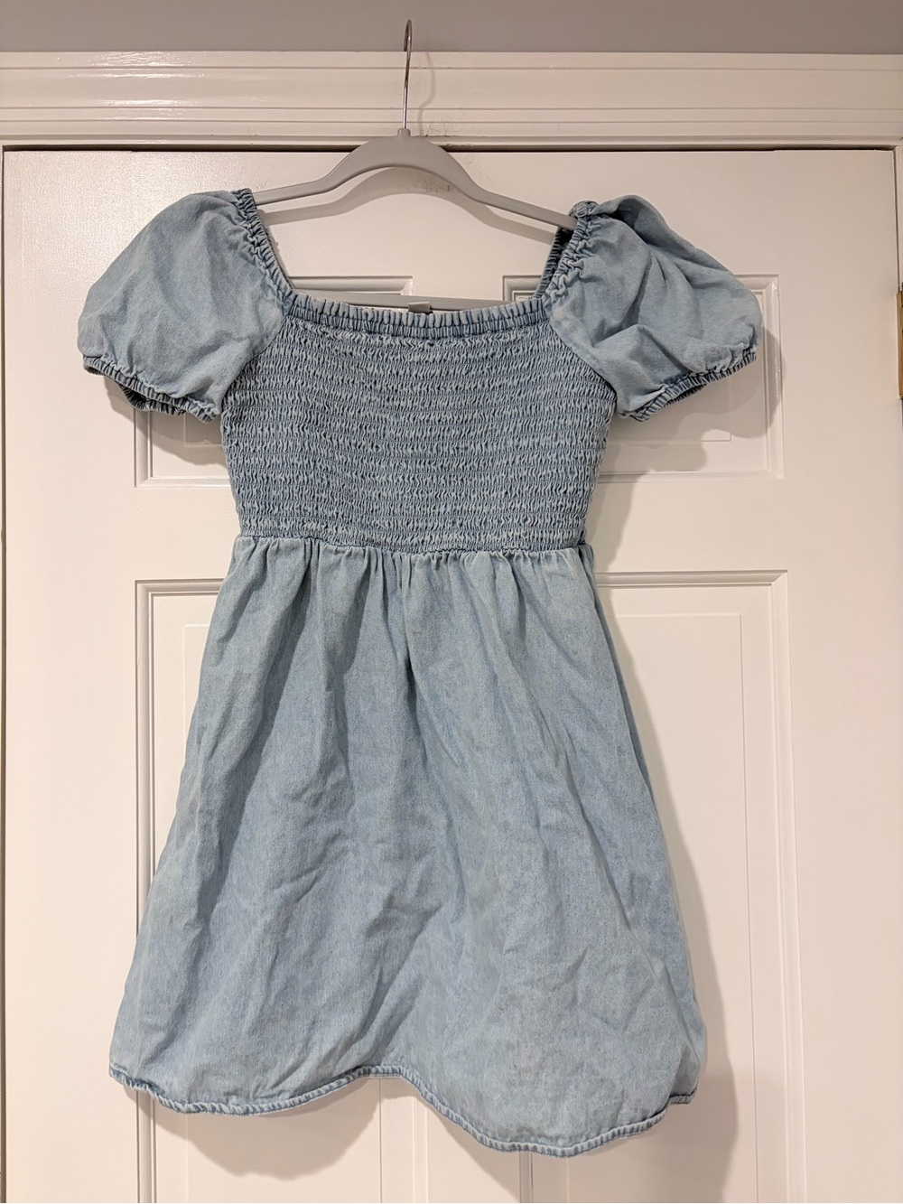 American Eagle Outfitters Light Blue Denim Puff-Sleeve Dress